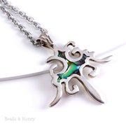 Handmade Sterling Silver Filigree Pendant Inlaid with Abalone Shell 40x35mm (1pc)