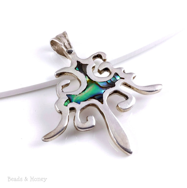 Handmade Sterling Silver Filigree Pendant Inlaid with Abalone Shell 40x35mm (1pc)