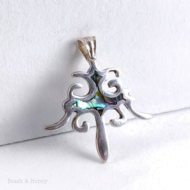 Handmade Sterling Silver Filigree Pendant Inlaid with Abalone Shell 40x35mm (1pc)