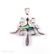 Handmade Sterling Silver Filigree Pendant Inlaid with Abalone Shell 40x35mm (1pc)