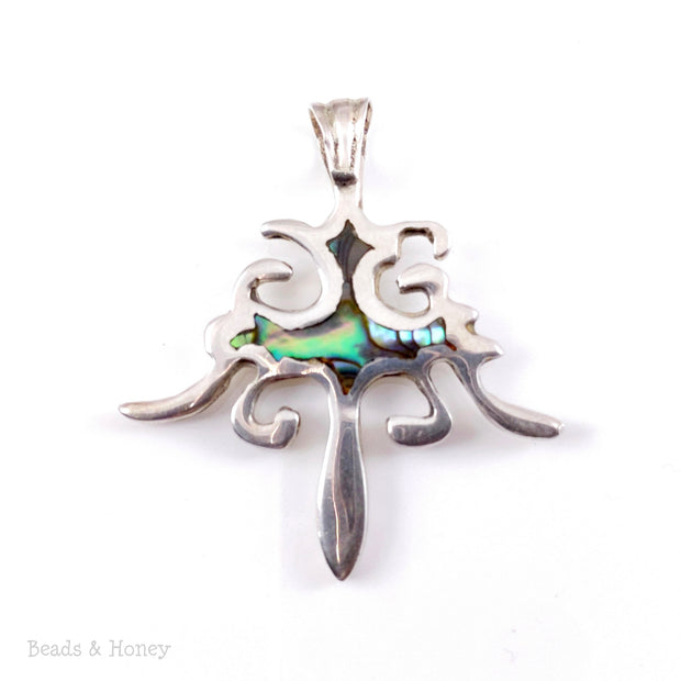 Handmade Sterling Silver Filigree Pendant Inlaid with Abalone Shell 40x35mm (1pc)
